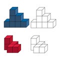 isometric 3d cubes. color cube and outline. on white background