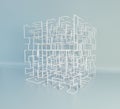 Isometric 3D cubical shape. Maze boxes background. 3d rendering Royalty Free Stock Photo