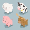 Isometric 3d cute baby animals cartoon cubs flat design icons set character vector illustration Royalty Free Stock Photo