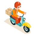 Isometric 3d Delivery Courier Scooter Symbol Box Icon Concept Isolated Flat Design Vector Illustration Royalty Free Stock Photo