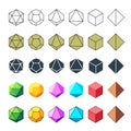 Isometric D4, D6, D8, D10, D12, and D20 Dice Icons for Board Games Royalty Free Stock Photo