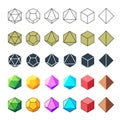 Isometric D4, D6, D8, D10, D12, and D20 Dice Icons for Board Games