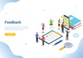 Isometric 3d feedback business rating star concept with team people and checklist clipboard for website template landing homepage