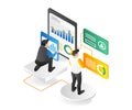 Isometric 3d flat illustration concept of two men compiling business analysis data
