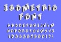 Isometric 3d font. Simple alphabet with letters and numbers, three dimensional cubic abc alphabet vector illustration set Royalty Free Stock Photo