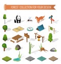 Isometric 3d forest camping elements Royalty Free Stock Photo