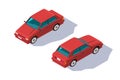 Isometric 3d four-seater red classic sedan car for family.