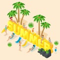 Isometric 3d Girl in a bright swimsuit in beach vector