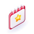 Isometric 3D icon calendar marked important. The concept of case planning. Vector for website
