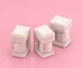 Isometric 3d Icon, a group of white coffee maker in flat color pink room,single color white, cute toylike household objects, 3d