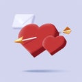 Isometric 3d icon illustration of two hearts hit with arrow and love letter envelope Royalty Free Stock Photo