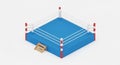 Isometric boxing ring with blue mat and red and white ropes on white background sport Royalty Free Stock Photo