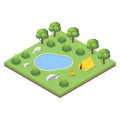 Isometric 3d illustration of forest camp.