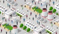Isometric 3D illustration of the Industrial district city quarter with streets