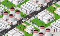 Isometric 3D illustration of the Industrial district city quarter with streets