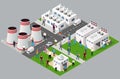 Isometric 3D illustration of the Industrial district city quarter with streets