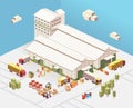 Isometric 3D illustration of industrial factory and warehouse logistic building, set icon of industrial warehouse for infographic