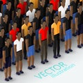 Isometric 3d illustration of men's community with a large crowd of guys and men. social group concept