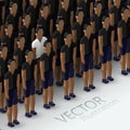 Isometric 3d illustration of men's community with a large group of guys and men. crowd and unique person concept