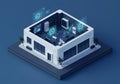 Isometric 3D illustration of a modern office building with a focus Royalty Free Stock Photo