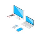 Isometric 3d laptop, tablet, smartphone, computer screen responsive web design vector elements. Royalty Free Stock Photo