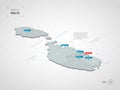 Isometric Malta map with city names and administrative divisions