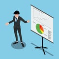 Isometric 3d of a man presenting the summary sales project to improve his company`s profits of the year. Illustration flat vector
