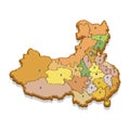 Isometric 3D map of the China with regions. Isolated political country map in perspective with administrative divisions