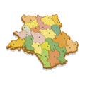 Isometric 3D map of the France. Isolated political country map in perspective with administrative divisions and pointer marks.