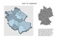 Isometric 3D map of Germany. Political country map in perspective with administrative divisions and pointer marks. Detailed map of