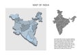 Isometric 3D map of India. Political country map in perspective with administrative divisions and pointer marks. Detailed map