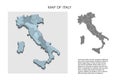 Isometric 3D map of Italy. Political country map in perspective with administrative divisions and pointer marks. Detailed map