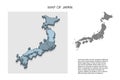 Isometric 3D map of Japan. Political country map in perspective with administrative divisions and pointer marks. Detailed map