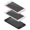 Isometric 3d mobile phone with different color, technology of new smart phone, Illustratio