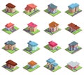 Isometric 3d modern residential suburban or city houses. Country cottages or townhouses vector illustration set