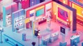 Isometric 3D multistore exhibition design in vibrant  composition Royalty Free Stock Photo