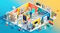 Isometric 3D multistore exhibition design in vibrant  composition Royalty Free Stock Photo