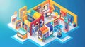 Isometric 3D multistore exhibition design in vibrant  composition Royalty Free Stock Photo