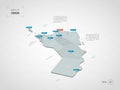 Isometric Oman map with city names and administrative divisions.