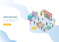 Isometric 3d online book store concept with digital library books for website template landing homepage banner - vector Royalty Free Stock Photo