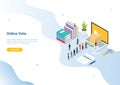 Isometric 3d online vote concept with people queued up for website template or landing homepage - 