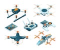 Isometric 3d pictures of drone copters, quadcopters or unmanned aircrafts