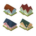 Isometric 3d private house icons set