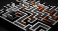 Isometric 3D Render of a Complex Maze with Orange Accent Paths labyrinth puzzle Royalty Free Stock Photo