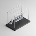 Isometric 3D rendering Covid-19 vaccine bottle momentum Newton`s cradle, Vaccination Campaign Plan for Herd immunity protection