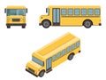 Isometric 3d Retro Flat Design School Buss Car Icons Set Vector illustration