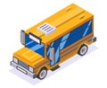 Isometric 3d retro lowpoly flat design school buss car vector illustration