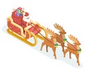 Isometric 3d Santa Claus Grandfather Frost Sleigh Reindeer Gifts Bag New Year Christmas Flat Design Icon Template Vector Royalty Free Stock Photo