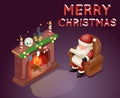 Isometric 3d Santa Claus Read Gift List Sit Armchair Character