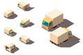 Isometric 3d set small shipment truck for delivery moving.